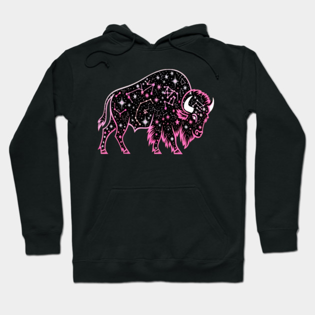 Buffalo Constellation Starry Night Animal Lovers Design Hoodie by BirdsnStuff