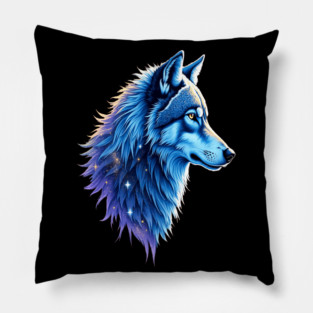 Celestial Cosmic Wolf in Purple Blue Colors Nature Lovers Pillow