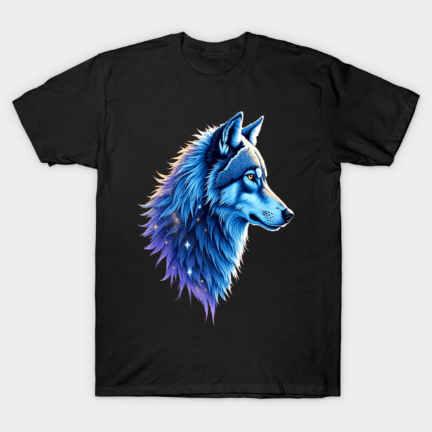 Celestial Cosmic Wolf in Purple Blue Colors Nature Lovers T-Shirt by BirdsnStuff