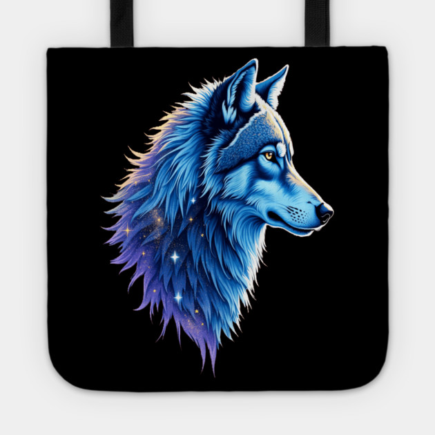 Celestial Cosmic Wolf in Purple Blue Colors Nature Lovers Tote by BirdsnStuff