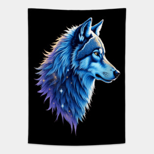 Celestial Cosmic Wolf in Purple Blue Colors Nature Lovers Tapestry