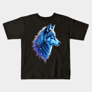 Celestial Cosmic Wolf in Purple Blue Colors Nature Lovers Kids T-Shirt