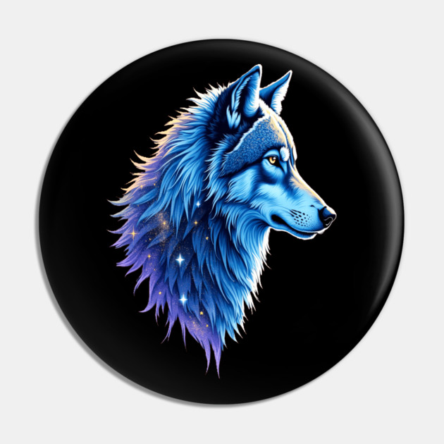 Celestial Cosmic Wolf in Purple Blue Colors Nature Lovers Pin by BirdsnStuff