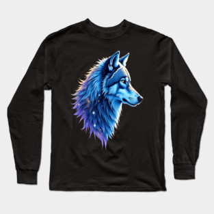 Celestial Cosmic Wolf in Purple Blue Colors Nature Lovers Long Sleeve T-Shirt