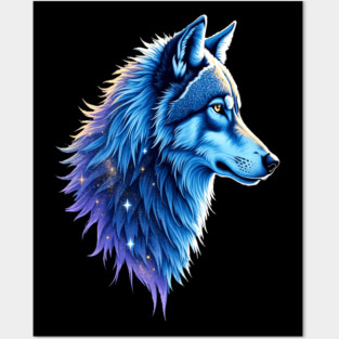 Celestial Cosmic Wolf in Purple Blue Colors Nature Lovers Posters and Art