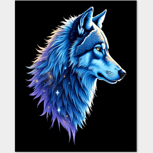 Celestial Cosmic Wolf in Purple Blue Colors Nature Lovers Wall Art by BirdsnStuff
