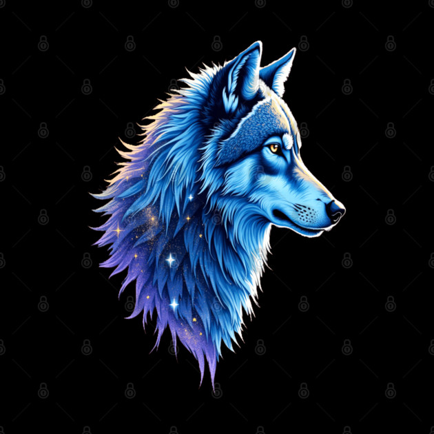 Celestial Cosmic Wolf in Purple Blue Colors Nature Lovers by BirdsnStuff