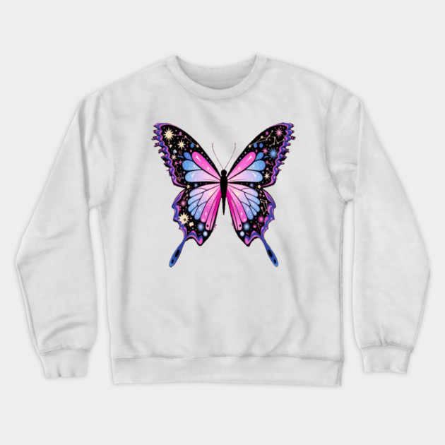 Cosmic Celestrial Vibrant Pink Blue Butterfly Crewneck Sweatshirt by BirdsnStuff