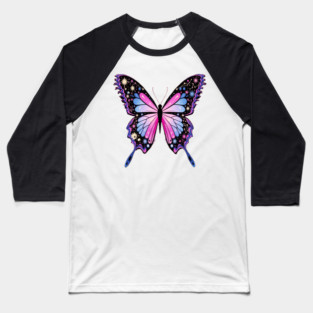 Cosmic Celestrial Vibrant Pink Blue Butterfly Baseball T-Shirt