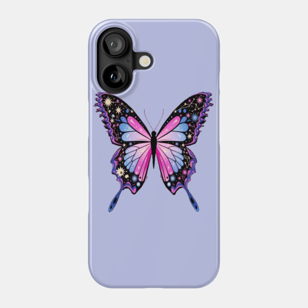 Cosmic Celestrial Vibrant Pink Blue Butterfly Phone Case by BirdsnStuff