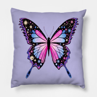Cosmic Celestrial Vibrant Pink Blue Butterfly Pillow