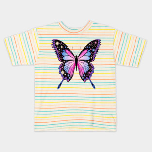 Cosmic Celestrial Vibrant Pink Blue Butterfly Kids T-Shirt