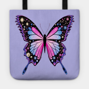 Cosmic Celestrial Vibrant Pink Blue Butterfly Tote