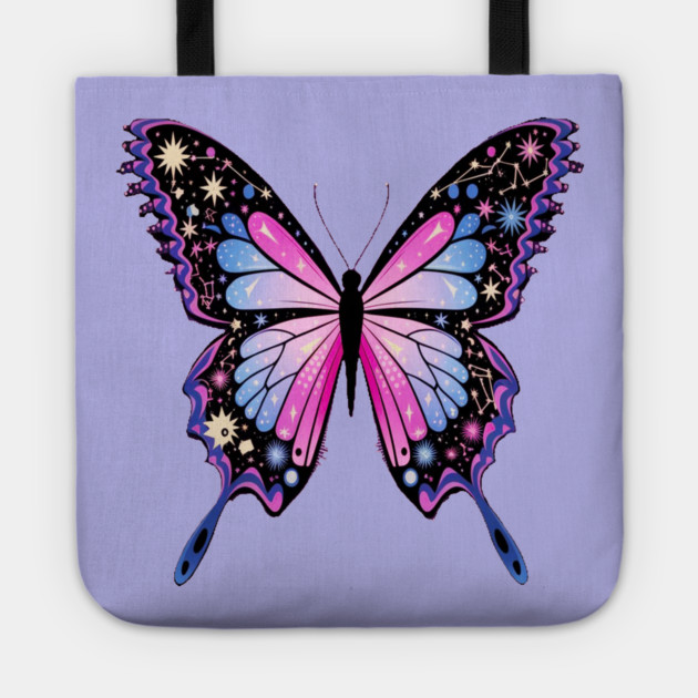 Cosmic Celestrial Vibrant Pink Blue Butterfly Tote by BirdsnStuff