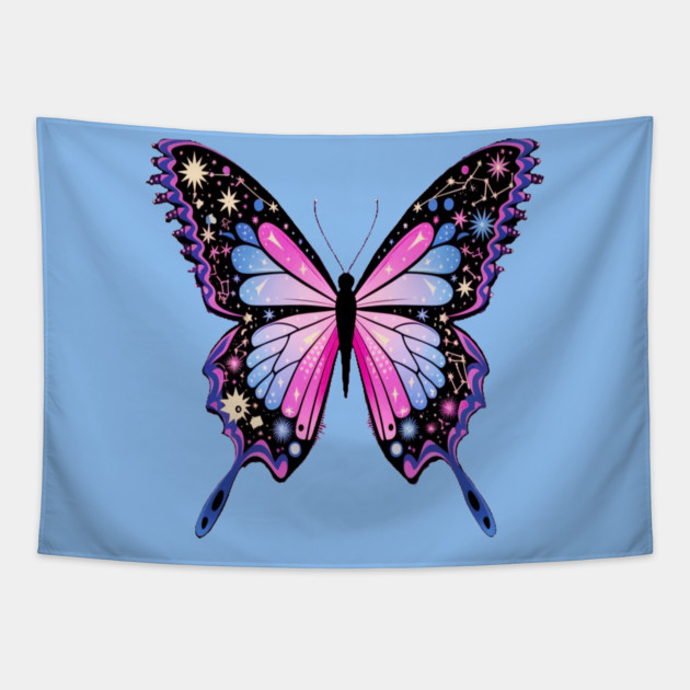 Cosmic Celestrial Vibrant Pink Blue Butterfly Tapestry by BirdsnStuff