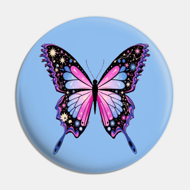 Cosmic Celestrial Vibrant Pink Blue Butterfly Pin by BirdsnStuff
