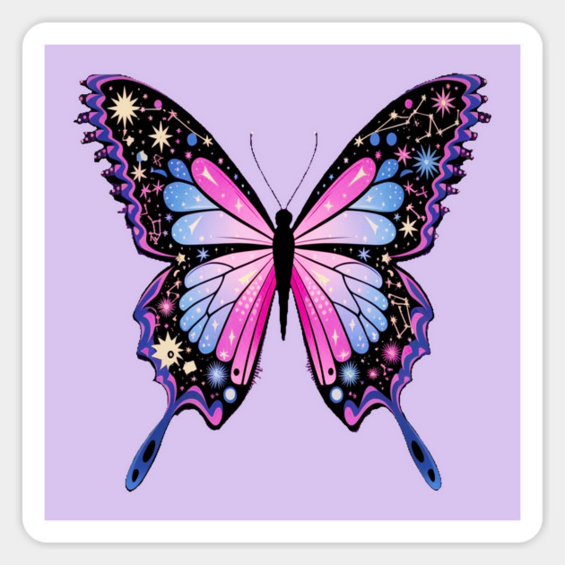 Cosmic Celestrial Vibrant Pink Blue Butterfly Magnet by BirdsnStuff