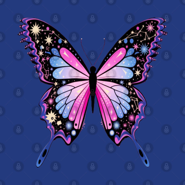Cosmic Celestrial Vibrant Pink Blue Butterfly by BirdsnStuff