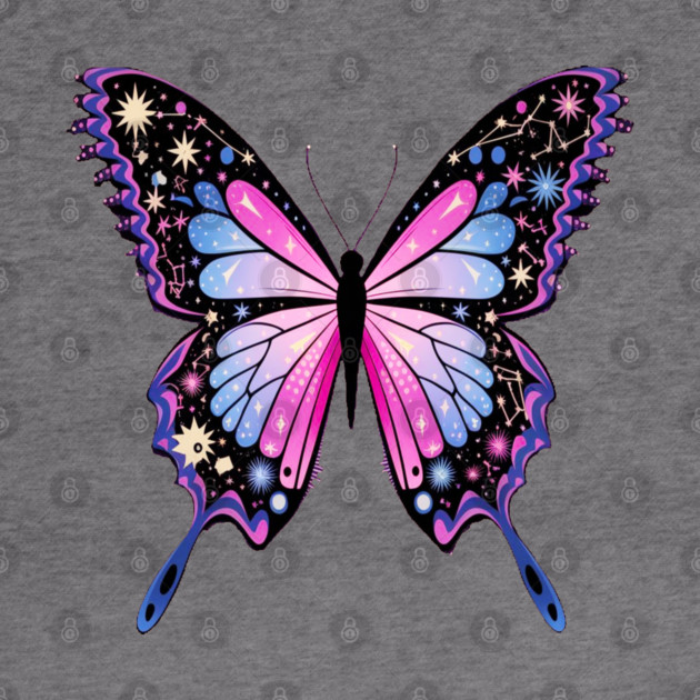 Cosmic Celestrial Vibrant Pink Blue Butterfly by BirdsnStuff