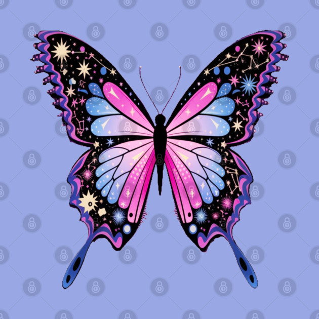 Cosmic Celestrial Vibrant Pink Blue Butterfly by BirdsnStuff