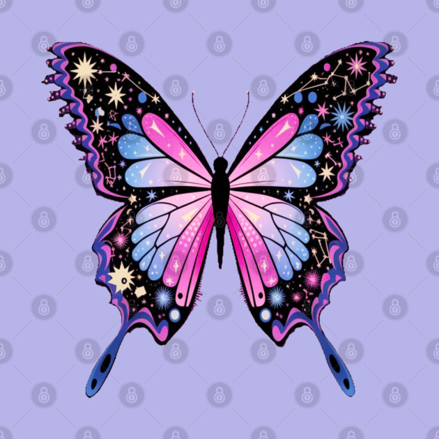 Cosmic Celestrial Vibrant Pink Blue Butterfly by BirdsnStuff
