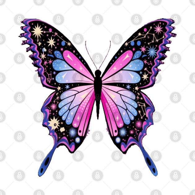 Cosmic Celestrial Vibrant Pink Blue Butterfly by BirdsnStuff