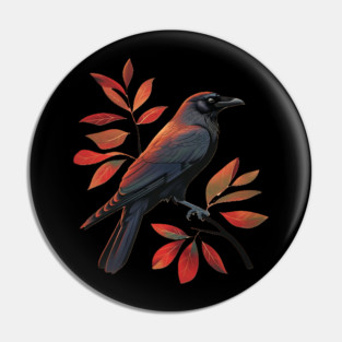 Vintage Minimalist Crow Illustration With Fall Leaves Pin