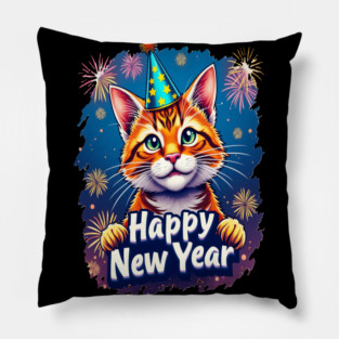 New Year's Cat Celebration Cat Owner Lovers Design Pillow