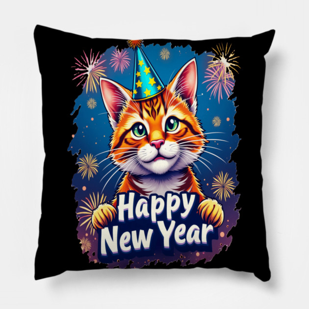 New Year's Cat Celebration Cat Owner Lovers Design Pillow by BirdsnStuff