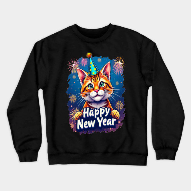 New Year's Cat Celebration Cat Owner Lovers Design Crewneck Sweatshirt by BirdsnStuff