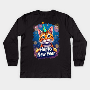 New Year's Cat Celebration Cat Owner Lovers Design Kids Long Sleeve T-Shirt