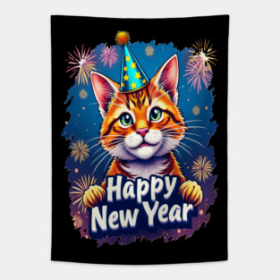 New Year's Cat Celebration Cat Owner Lovers Design Tapestry