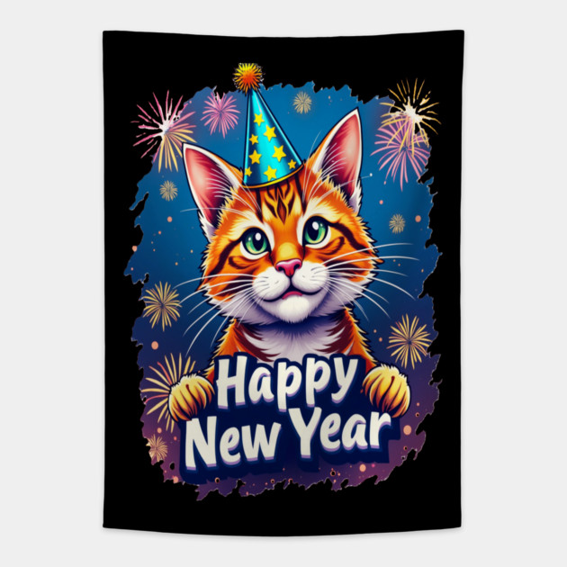 New Year's Cat Celebration Cat Owner Lovers Design Tapestry by BirdsnStuff