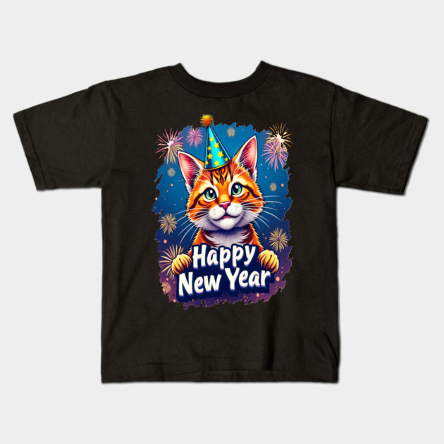 New Year's Cat Celebration Cat Owner Lovers Design Kids T-Shirt by BirdsnStuff