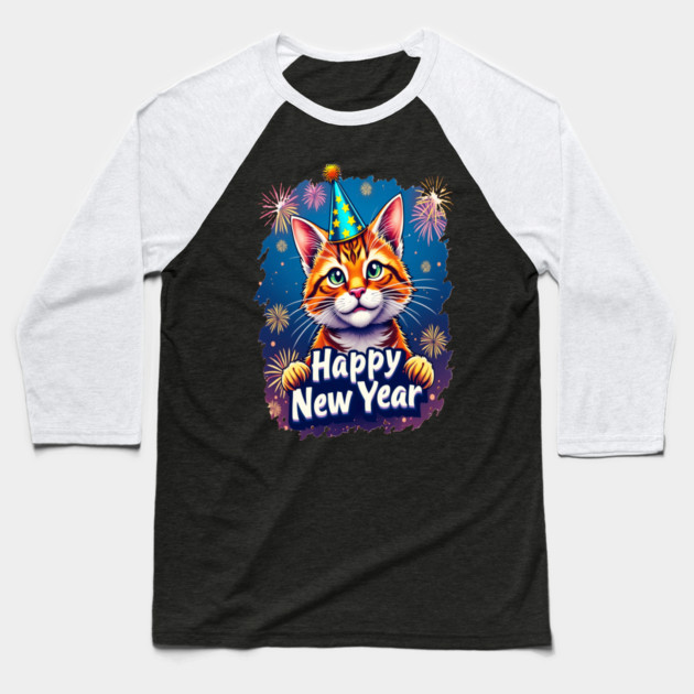 New Year's Cat Celebration Cat Owner Lovers Design Baseball T-Shirt by BirdsnStuff