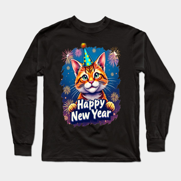 New Year's Cat Celebration Cat Owner Lovers Design Long Sleeve T-Shirt by BirdsnStuff