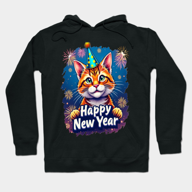 New Year's Cat Celebration Cat Owner Lovers Design Hoodie by BirdsnStuff