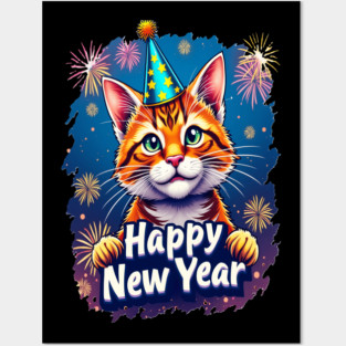 New Year's Cat Celebration Cat Owner Lovers Design Posters and Art