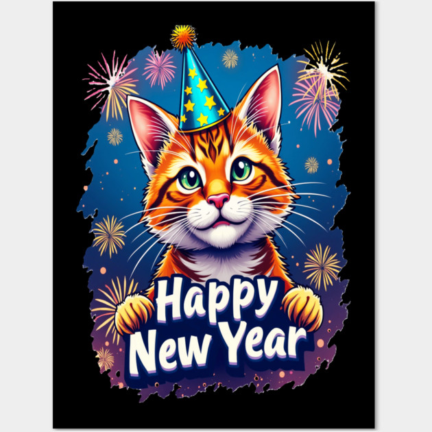 New Year's Cat Celebration Cat Owner Lovers Design Wall Art by BirdsnStuff