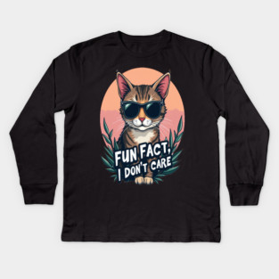 Sarcastic Cat in Sunglasses- "Fun Fact, I don't Care." Kids Long Sleeve T-Shirt