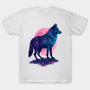Purple Celestrial Cosmic Wolf Animal Illustration T-Shirt