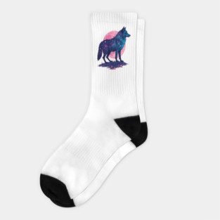 Purple Celestrial Cosmic Wolf Animal Illustration Socks