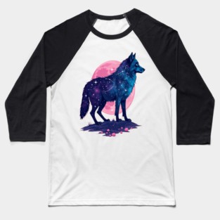Purple Celestrial Cosmic Wolf Animal Illustration Baseball T-Shirt