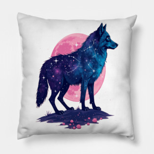 Purple Celestrial Cosmic Wolf Animal Illustration Pillow