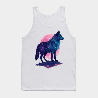 Purple Celestrial Cosmic Wolf Animal Illustration Tank Top