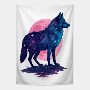 Purple Celestrial Cosmic Wolf Animal Illustration Tapestry