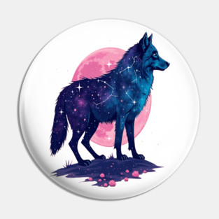 Purple Celestrial Cosmic Wolf Animal Illustration Pin