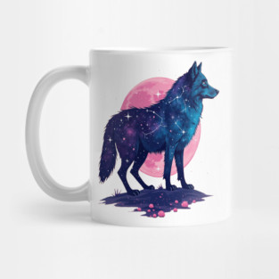 Purple Celestrial Cosmic Wolf Animal Illustration Mug