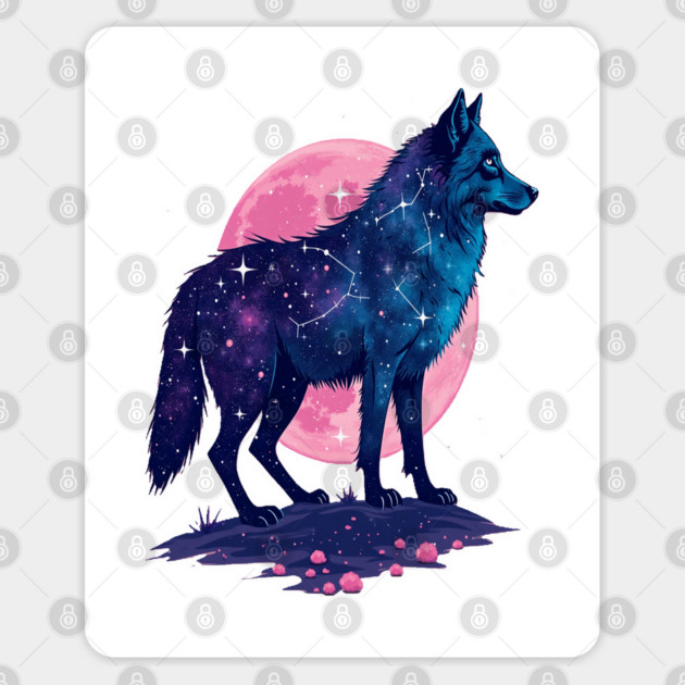 Purple Celestrial Cosmic Wolf Animal Illustration Sticker by BirdsnStuff