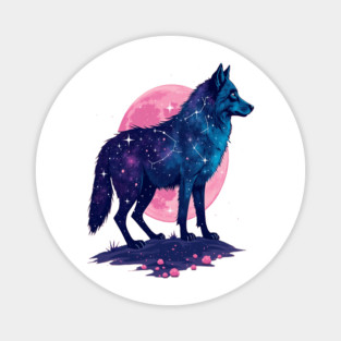 Purple Celestrial Cosmic Wolf Animal Illustration Magnet